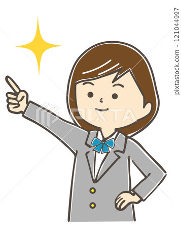 A girl in a uniform, pointing with her hand on her hip A girl in a uniform, pointing with her hand on her hip 121044997