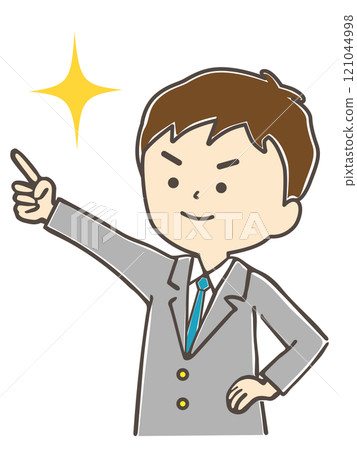 A boy in uniform with his hand on his hip and pointing A boy in uniform with his hand on his hip and pointing 121044998