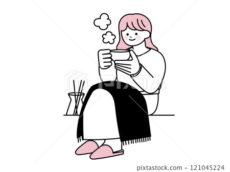 一個女人喝茶放鬆的插圖 121045224