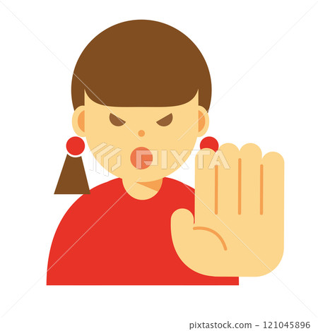Illustration of an angry woman refusing or stopping Illustration of an angry woman refusing or stopping 121045896