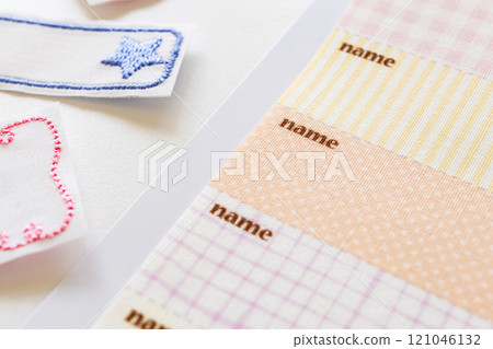 Preparation for school Name sticker stock photo Preparation for school Name sticker stock photo 121046132