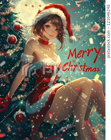 Female Santa Claus for Christmas 2025. Anime style. 121046248