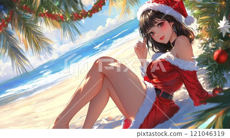 Female Santa Claus for Christmas 2025. Anime style. 121046319