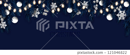 Christmas border with glowing string lights 121046822