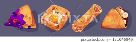 Crepe pancakes with sweet and salty stuffing 121046849