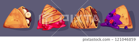 Cartoon crepes filled with different toppings 121046859