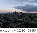 Captivating Houston skyline set against a stunning twilight cloudscape with warm tones, highlighting the city's dynamic urban landscape and contemporary infrastructure 121046863
