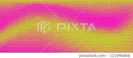 Pixel background with bitmap pattern. Retro game dotted gradient effect. Vector dither gradation. Abstract glitch digital noise. Grainy pink and yellow halftone wavy vintage wallpaper 121046868