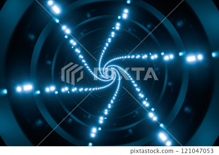 Round tunnel with neon light illuminated, 3d 121047053