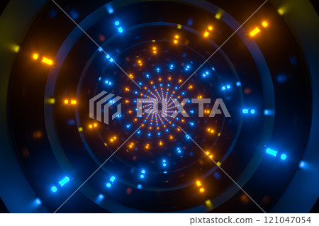 Round tunnel with neon light illuminated, 3d 121047054
