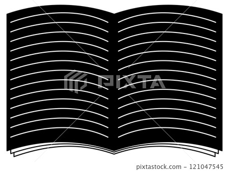 An open notebook with black lines 121047545