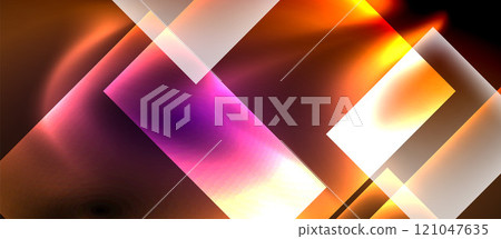 Glass squares with neon shiny light abstract background 121047635