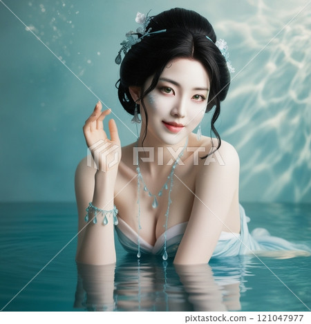 A beautiful black-haired woman in the water A beautiful black-haired woman in the water 121047977