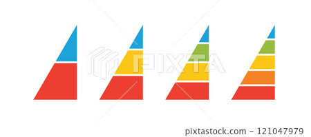Levels of triangular pyramid. Half triangle pyramid chart. Maslow layer diagram. Development level infographic. Business graph. Vector illustration isolated on white background Levels of triangular pyramid. Half triangle pyramid chart. Maslow layer diagram. Development level infographic. Business graph. Vector illustration isolated on white background 121047979