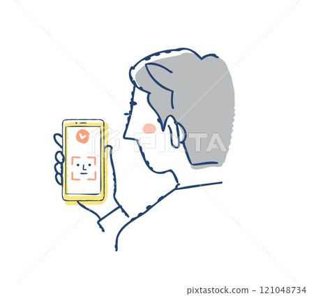 Face ID: A man using face recognition on a smartphone 121048734