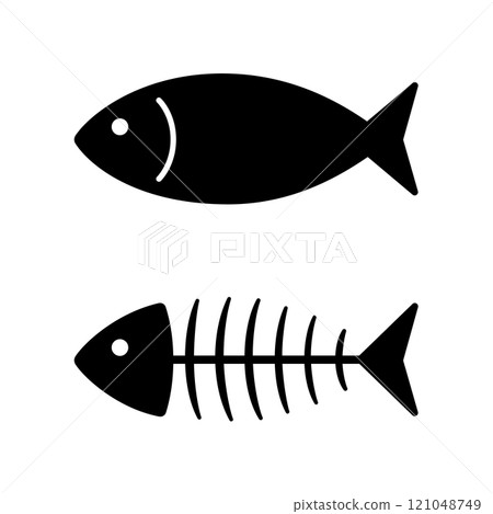 簡單的魚和魚骨圖標 簡單的魚和魚骨圖標 121048749