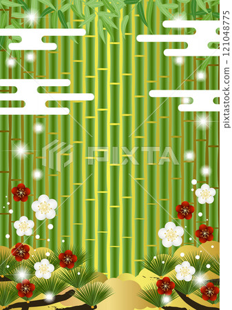 日式松竹梅竹籬背景,插畫,可愛,垂直 日式松竹梅竹籬背景,插畫,可愛,垂直 121048775