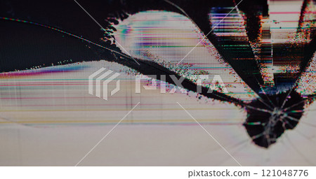 Screen failure. Distorted analog. Modern damaged monitor texture with digital noise of rainbow blur broken pixels glitch. Black partial filling overlay. Screen failure. Distorted analog. Modern damaged monitor texture with digital noise of rainbow blur broken pixels glitch. Black partial filling overlay. 121048776