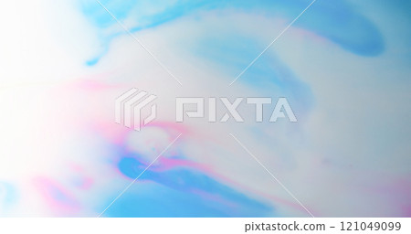 Light fluid. Enamel spill. Wavy pink blue watercolor paint stream with cloudy defocused gradients surface texture. Smoky dye effect in opaque liquid. Light fluid. Enamel spill. Wavy pink blue watercolor paint stream with cloudy defocused gradients surface texture. Smoky dye effect in opaque liquid. 121049099