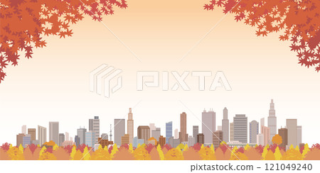 城市景觀與秋葉的插圖。 121049240