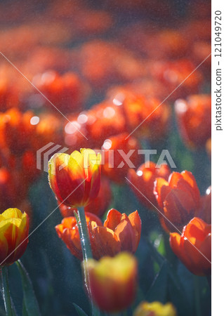 colorful tulips flowering in the garden. 121049720