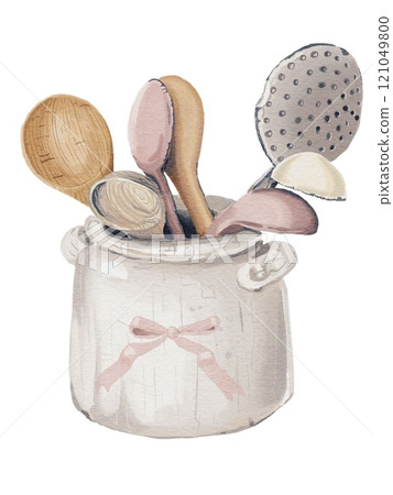 Cottagecore Watercolor Utensil Holder with Spoons Cottagecore Watercolor Utensil Holder with Spoons 121049800