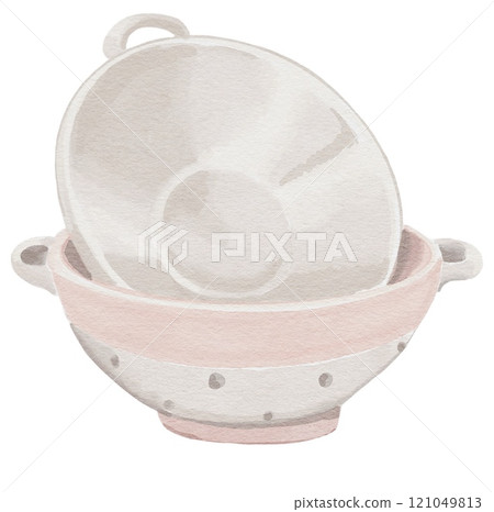 Cottagecore Mixing Bowl and Colander Watercolor Set 121049813