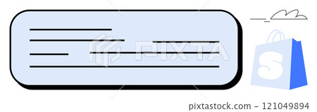 Soft-colored banner with text lines on a rounded rectangle and a blue shopping bag with an S icon. Ideal for e-commerce sites, online stores, digital marketing, promotions, and sales events. Simple Soft-colored banner with text lines on a rounded rectangle and a blue shopping bag with an S icon. Ideal for e-commerce sites, online stores, digital marketing, promotions, and sales events. Simple 121049894