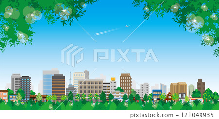 新鮮的綠色城市景觀插圖。 121049935