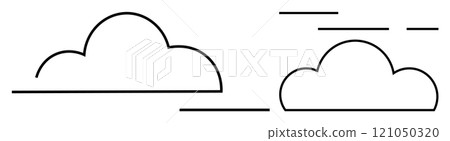 Two simple cloud shapes outlined with black lines. Ideal for weather icons, nature themes, minimalist designs, graphic design, educational materials, and websites. Modern style Two simple cloud shapes outlined with black lines. Ideal for weather icons, nature themes, minimalist designs, graphic design, educational materials, and websites. Modern style 121050320