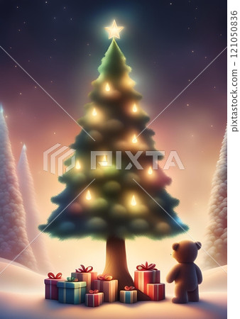 Glowing Christmas Tree with Teddy and Gifts  Glowing Christmas Tree with Teddy and Gifts  121050836