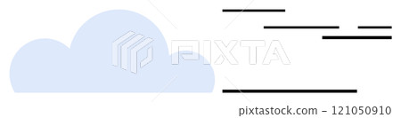 Blue cloud with black lines on a white background. Ideal for weather symbols, technology interface, minimalist designs, modern aesthetics, and educational illustrations. Simple, modern, clean 121050910