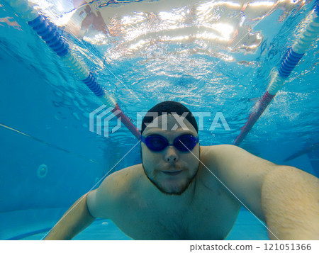 Underwater Swimmer Taking a Selfie 121051366