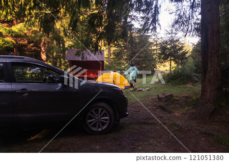 Peaceful Camping Scene in the Forest 121051380