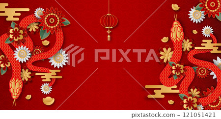 Happy Chinese New Year 2025. Snake zodiac with abstract flowers, year of the snake. Vector illustrator EPS10 121051421