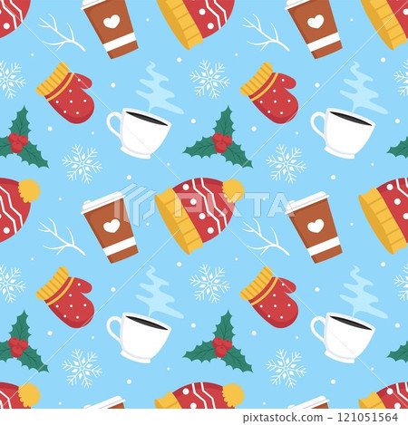 Charming Winter Seamless Pattern Design Featuring Decorative Elements in a Hand Drawn Cartoon Style Illustration Template Charming Winter Seamless Pattern Design Featuring Decorative Elements in a Hand Drawn Cartoon Style Illustration Template 121051564