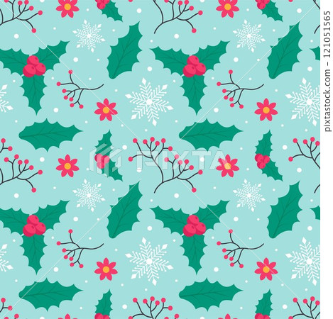 Charming Winter Seamless Pattern Design Featuring Decorative Elements in a Hand Drawn Cartoon Style Illustration Template 121051565