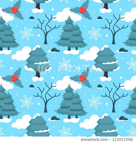 Charming Winter Seamless Pattern Design Featuring Decorative Elements in a Hand Drawn Cartoon Style Illustration Template Charming Winter Seamless Pattern Design Featuring Decorative Elements in a Hand Drawn Cartoon Style Illustration Template 121051566