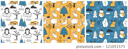 Charming Winter Seamless Pattern Design Featuring Decorative Elements in a Hand Drawn Cartoon Style Illustration Template Charming Winter Seamless Pattern Design Featuring Decorative Elements in a Hand Drawn Cartoon Style Illustration Template 121051573