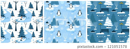 Charming Winter Seamless Pattern Design Featuring Decorative Elements in a Hand Drawn Cartoon Style Illustration Template 121051578