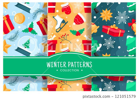 Charming Winter Seamless Pattern Design Featuring Decorative Elements in a Hand Drawn Cartoon Style Illustration Template 121051579