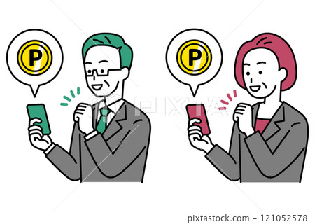 一組穿著西裝的中年男女使用智慧型手機 121052578