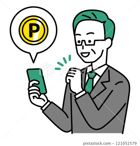 一名西裝革履的中年男子使用智慧型手機進行 poi 活動 121052579