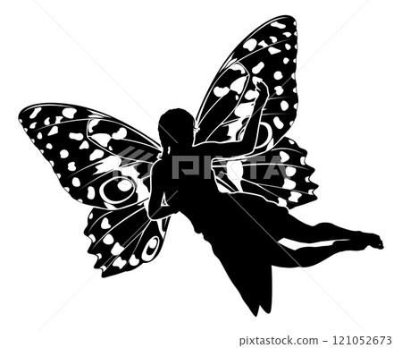 A Fairy in Silhouette With Butterfly Wings 121052673
