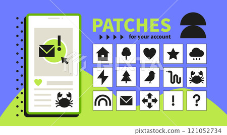 Icons for social networks - screen template illustration and patches set Icons for social networks - screen template illustration and patches set 121052734