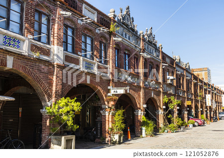 View of the Hukou Old Street building in Hsinchu, Taiwan. The street is the baroque-style architecture built during Japanese rule.  121052876