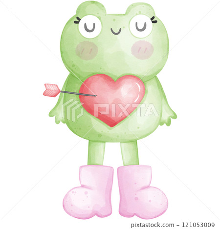 Watercolor valentine green frog Watercolor valentine green frog 121053009