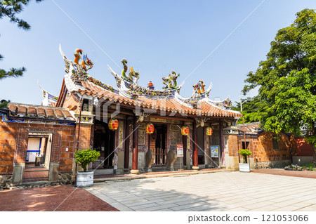 Building view of the Dajia Wenchang Temple in Taichung, Taiwan. The temple worshiped Wenchang Dijun. 121053066