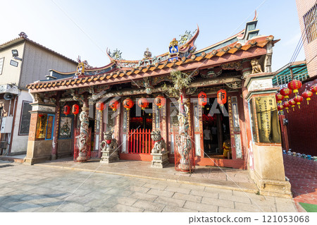 Building view of the Zhenwu Temple in Wuqi District, Taichung, Taiwan. The ancient temple built in 1846, worships Xuan Tain Shang Di. 121053068