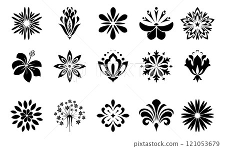 Flower icons set. Isolated elements for design. Vector graphics. Flower icons set. Isolated elements for design. Vector graphics. 121053679
